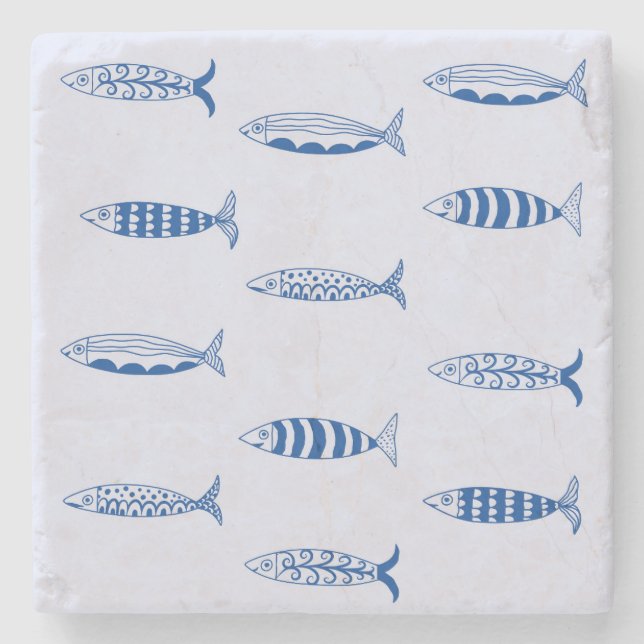 Sardines Pattern Stone Coaster (Front)