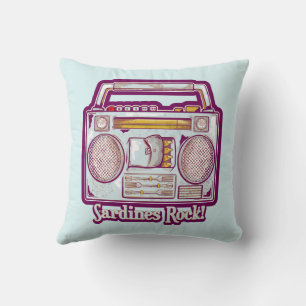Sardines Rock Funny 80's Stereo Throw Pillow