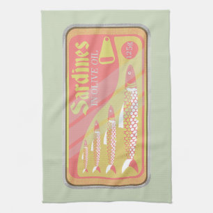 Sardines tin Retro poster style Kitchen Towel