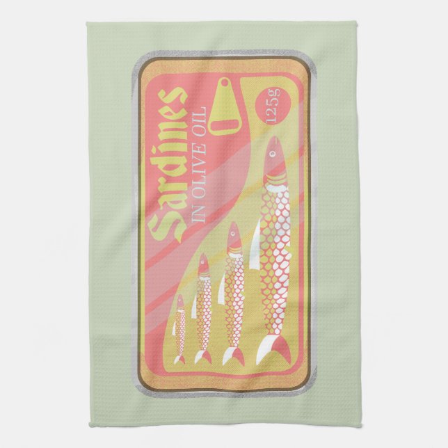 Sardines tin Retro poster style Kitchen Towel (Vertical)