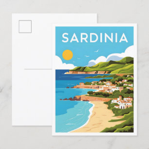 Sardinia Italy Art Vintage Travel Illustration Postcard