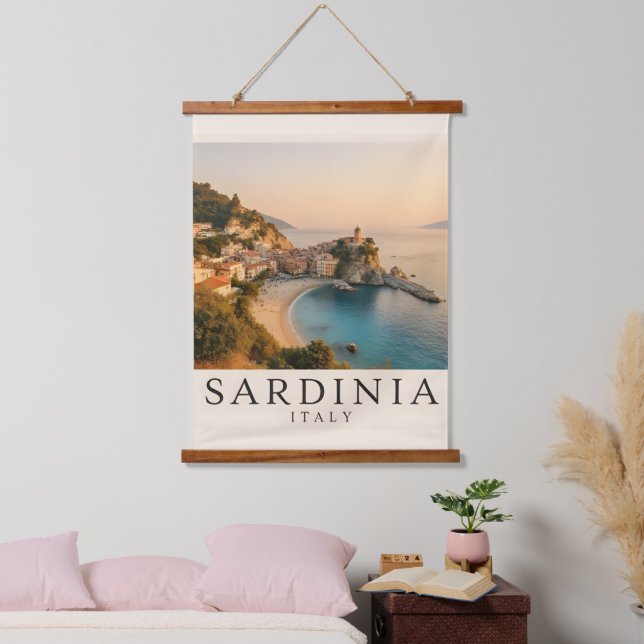 Sardinia Italy Coastal–Mediterranean Sunset Travel Hanging Tapestry (Bedroom)