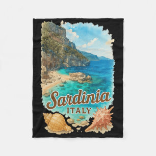 Sardinia Italy Watercolor Beach Travel Souvenir Fleece Blanket