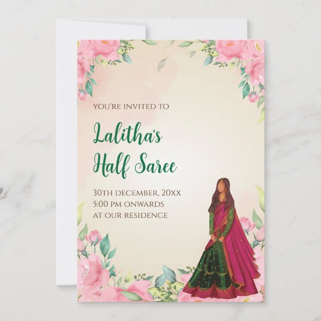 Saree, invitation de fonction en tant qu'invitatio (Devant)