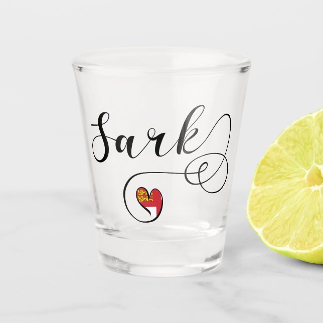 Sark Flag Heart, Channel Islands Shot Glass (Front)