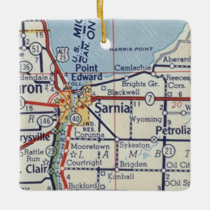 Sarnia ON Vintage Map Ceramic Ornament