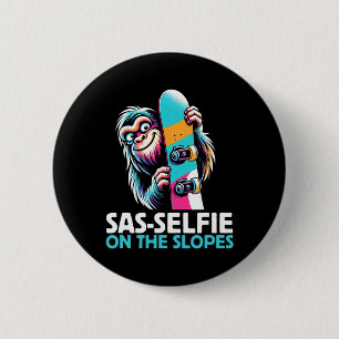 Sas-selfie On The Slopes Snowboarding Bigfoot Snow 2 Inch Round Button