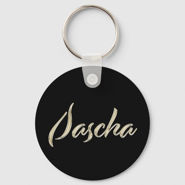 Sascha Name whitegold Button Schlüsselanhänger Keychain (Front)