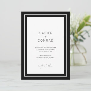 Sasha Black Modern Wedding Invitation