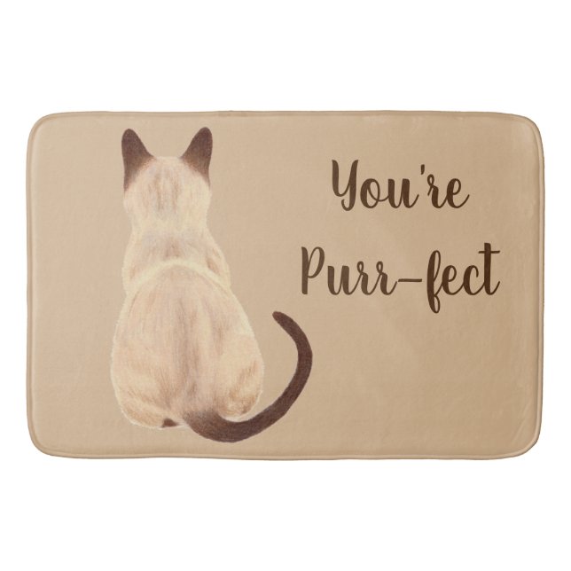 Sasha Siamese Cat Lover Back View You're Purrfect Bath Mat (Front)