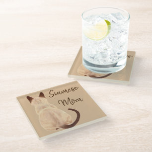 Sasha Siamese Cat Lover Kitty Looking Away Drawing Glass Coaster