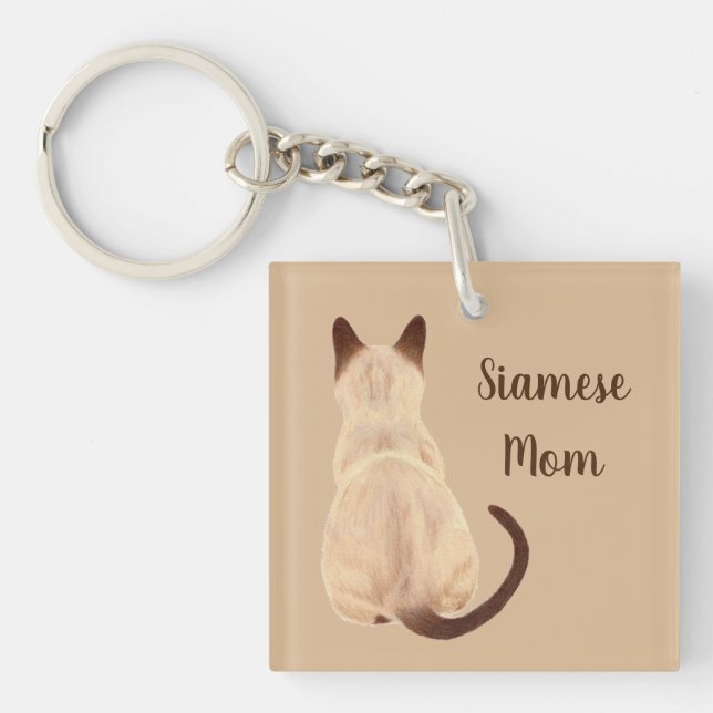 Sasha Siamese Cat Lover Kitty Looking Away Drawing Keychain (Front)