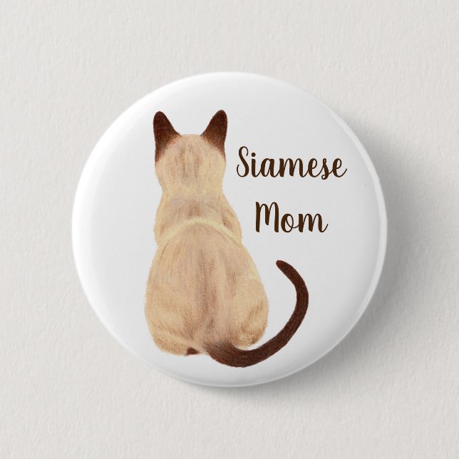 Sasha Siamese Cat Mom Kitty Looking Away Back View 2 Inch Round Button (Front)