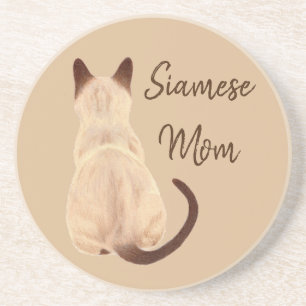 Sasha Siamese Cat Mom Kitty Looking Away Back View Coaster