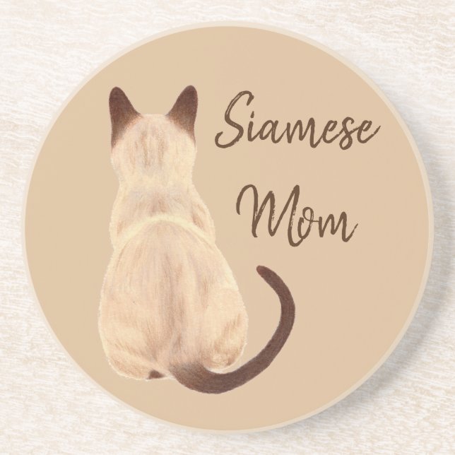 Sasha Siamese Cat Mom Kitty Looking Away Back View Coaster (Front)