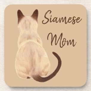 Sasha Siamese Cat Mom Kitty Looking Away Drawing Coaster