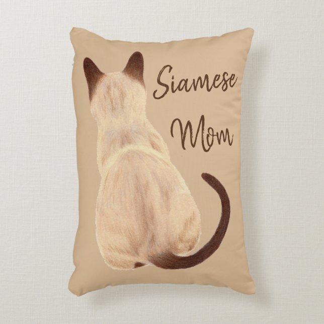 Sasha Siamese Cat Mom Kitty Looking Away Drawing Decorative Pillow (Front(Vertical))