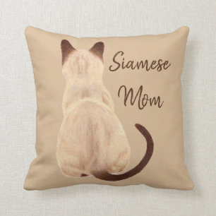 Sasha Siamese Cat Mom Kitty Looking Away Drawing Throw Pillow