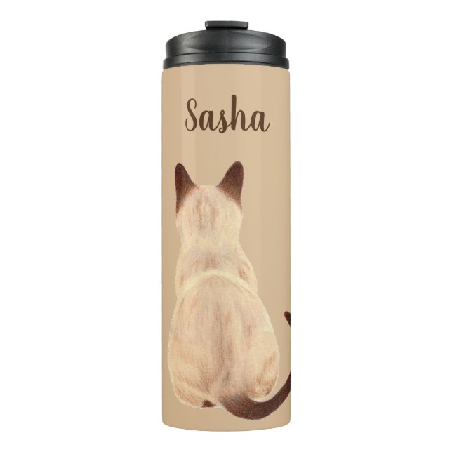 Sasha Siamese Cat Sitting Back View Kitty Custom Thermal Tumbler (Front)