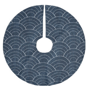 Sashiko Embroidery: Indigo Japanese Pattern. Brushed Polyester Tree Skirt