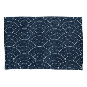 Sashiko Embroidery: Indigo Japanese Pattern. Pillowcase