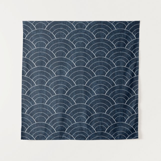 Sashiko Embroidery: Indigo Japanese Pattern. Tapestry (Front)