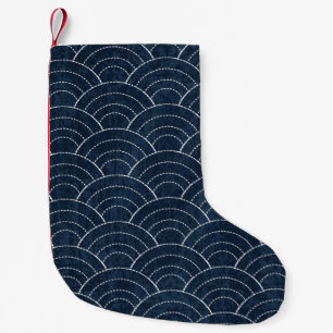 Sashiko seamless indigo dye pattern with tradition small christmas stocking