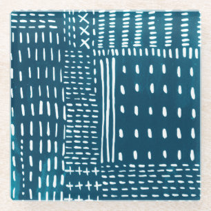 Sashiko Stitches Glass Coaster