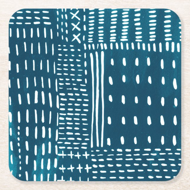Sashiko Stitches Square Paper Coaster (Front)