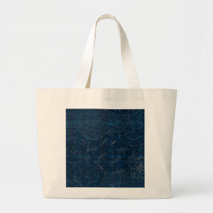 Sashiko-style embroidery imitation large tote bag