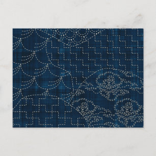 Sashiko-style embroidery imitation postcard