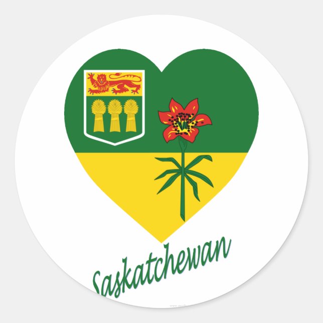 Saskatchewan Flag Heart with Name Classic Round Sticker (Front)