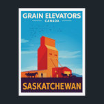 Saskatchewan Grain Elevator Vintage Postcard<br><div class="desc">Celebrate the heart of the Canadian Prairies with this bold, vintage-style postcard! It features a striking illustration of a Grain Elevator silhouetted against a bright blue sky, with farm workers and horses below. The retro design and vibrant colors perfectly capture the essential rural landscape of Saskatchewan, Canada. A unique piece...</div>
