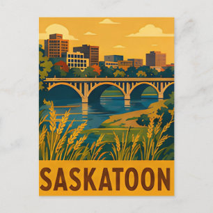 🌾 SASKATOON — Prairie River & Golden City Light Postcard
