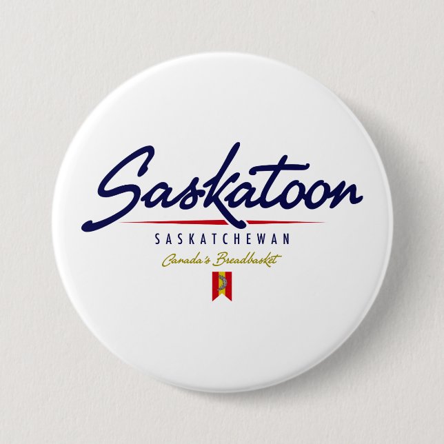 Saskatoon Script 3 Inch Round Button (Front)