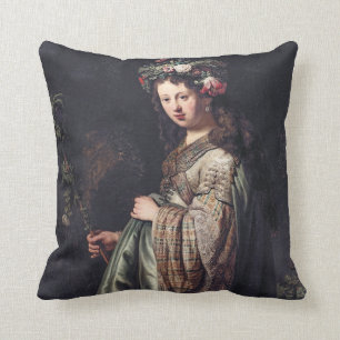 Saskia van Uylenburgh as Flora, Rembrandt, 1634 Throw Pillow