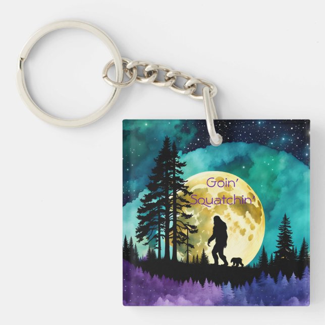 Sasquatch and Bear on the mountain *personalize* Keychain (Front)