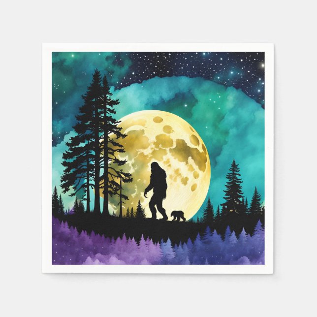Sasquatch and Bear on the mountain *personalize* Napkin (Front)