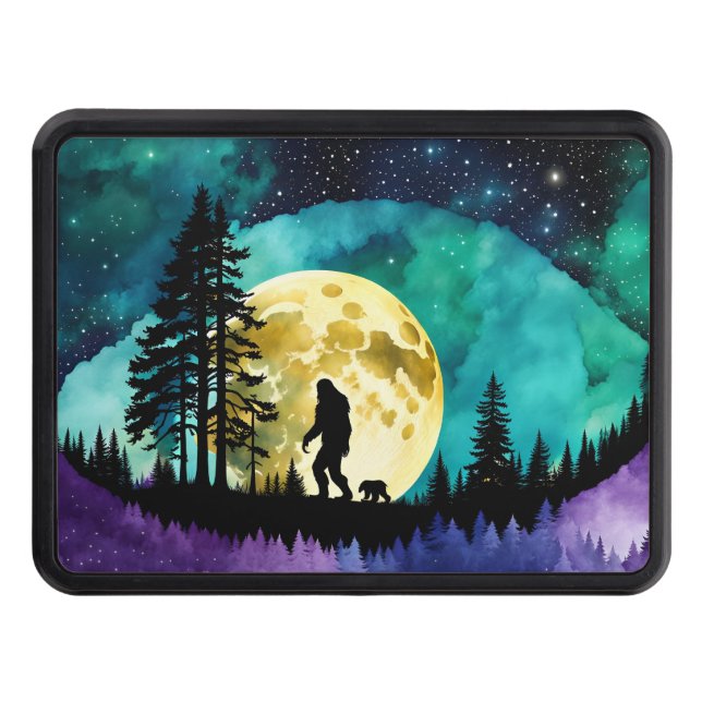 Sasquatch and  Bear walking on the mountain Trailer Hitch Cover (Front)