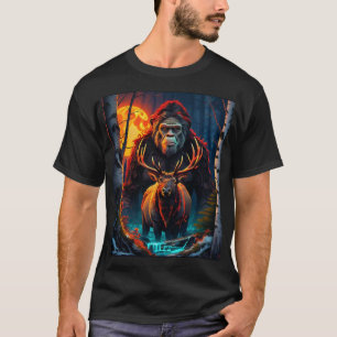 Sasquatch and Elk Moonlit Hunt T-Shirt