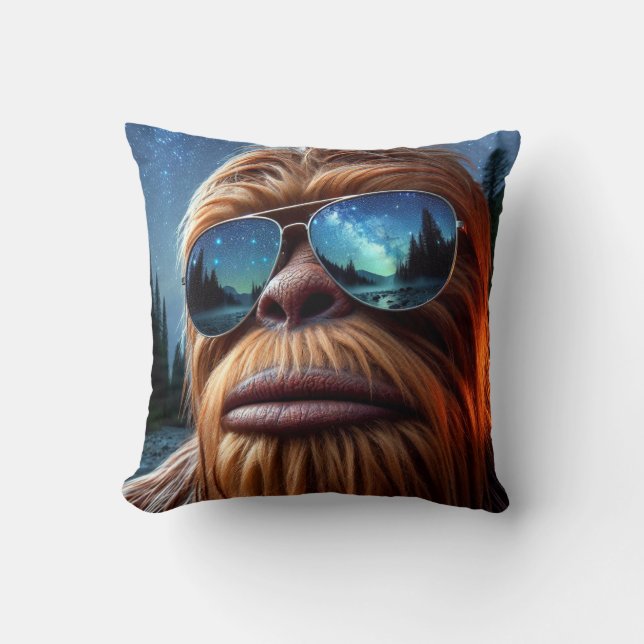 Sasquatch and Stars Throw Pillow (Front)