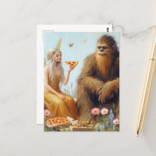 Sasquatch and the Fairy Pizza Date Postcard