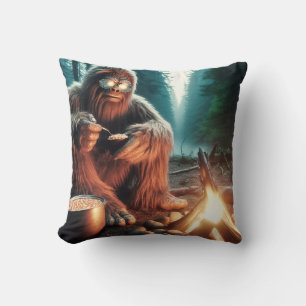 Sasquatch at the Campfire Throw Pillow