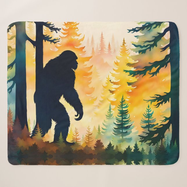 Sasquatch Autumn Landscape Sunset Fleece Blanket (Front (Horizontal))