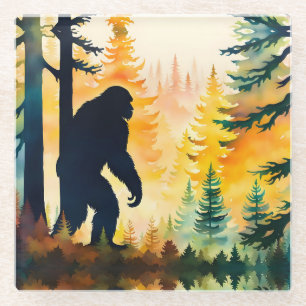 Sasquatch Autumn Landscape Sunset Glass Coaster
