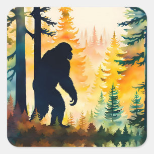 Sasquatch Autumn Landscape Sunset Square Sticker