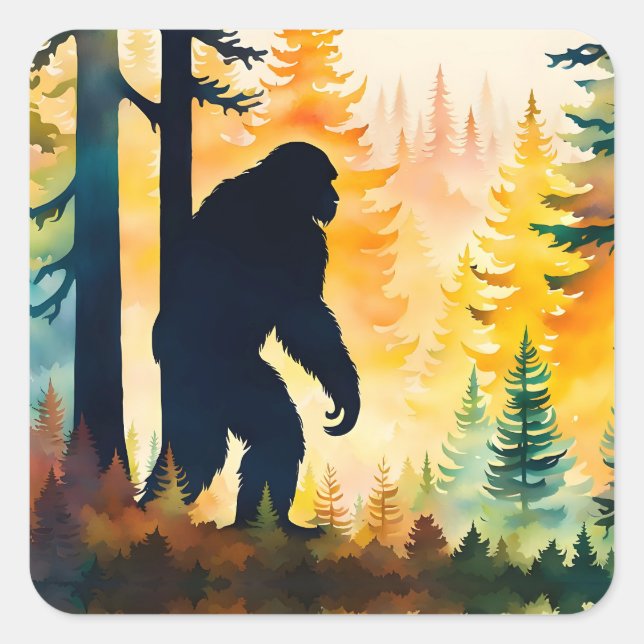 Sasquatch Autumn Landscape Sunset Square Sticker (Front)
