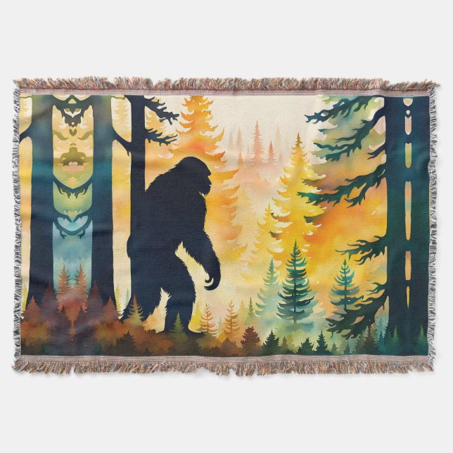 Sasquatch Autumn Landscape Sunset Throw Blanket (Front)