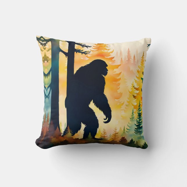 Sasquatch Autumn Landscape Sunset Throw Pillow (Front)