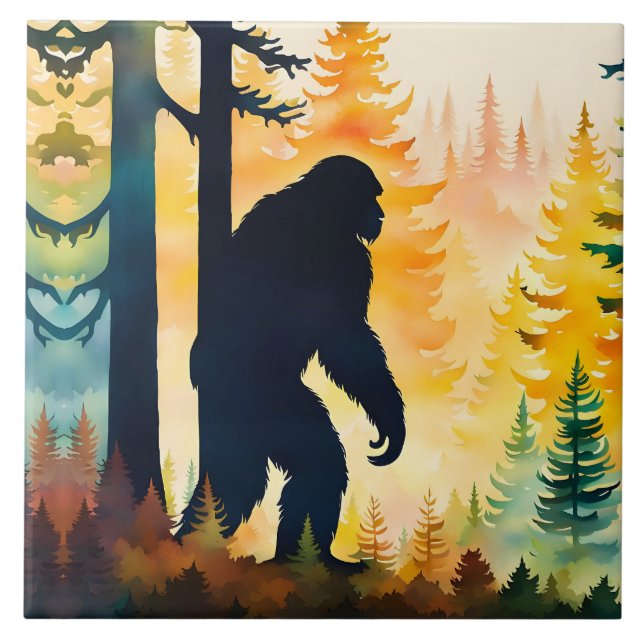 Sasquatch Autumn Landscape Sunset Tile (Front)